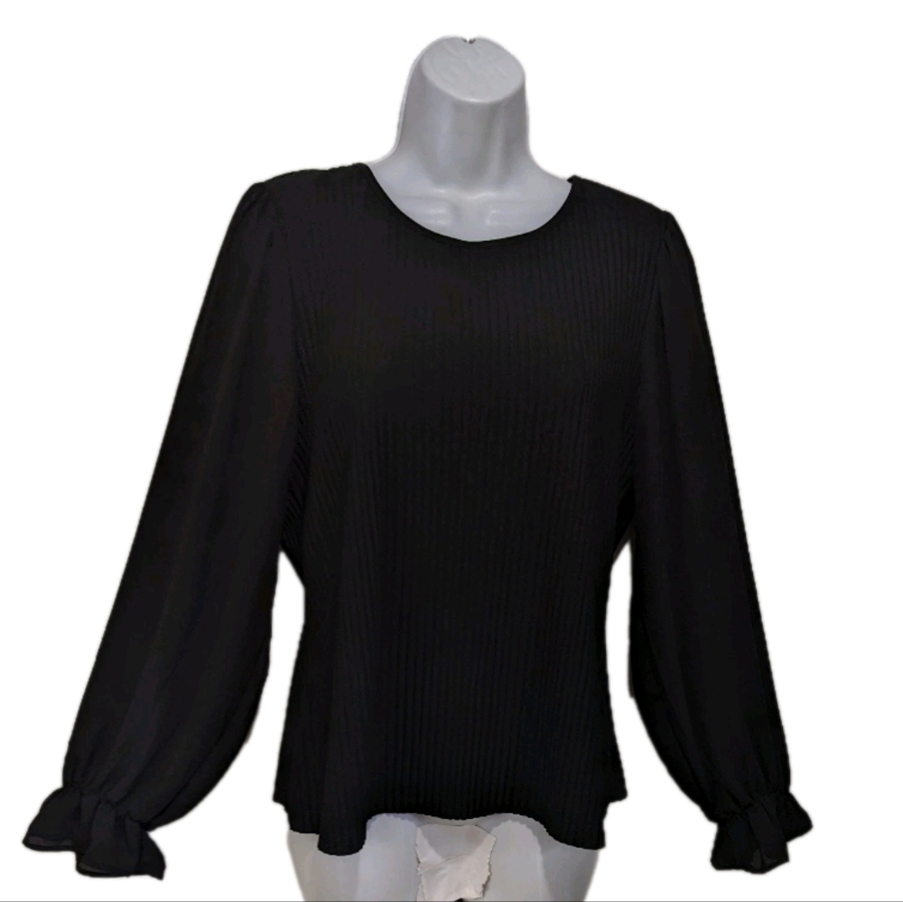 Marc New York Andrew Marc Ribbed Flowy Sleeve Long Sleeve Blouse Black #100L